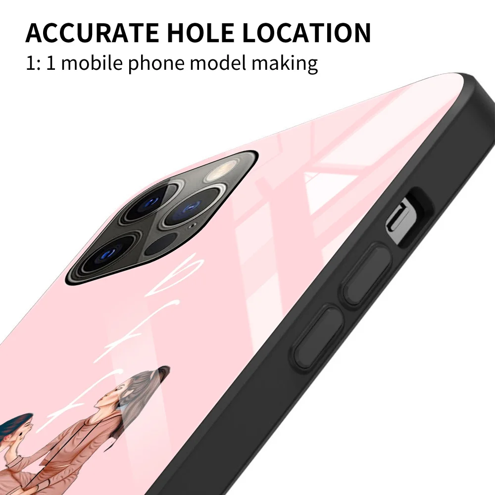 Tempered Glass Case For iphone 12 11 pro max mini xs xR X 8 7 6 6S Plus SE Shell Smartphone Girls Bff Best Friends Forever | Мобильные