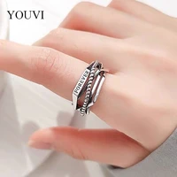 youvi punk cool hip pop rings multi layer adjustable chain four open finger rings alloy man rotate rings for women party gift
