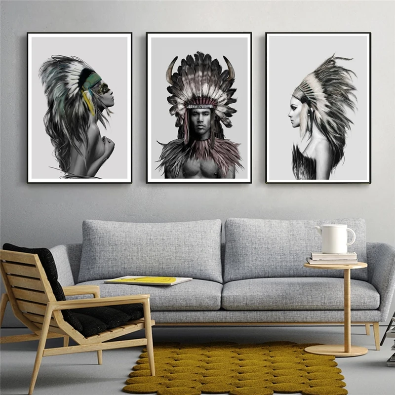 

Indian Girl With Feather Posters And Prints Beauty Feather Wall Art Canvas Painting Decorative Canvas Prints For Home Wall Decor