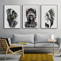 indian girl with feather posters and prints beauty feather wall art canvas painting decorative canvas prints for home wall decor