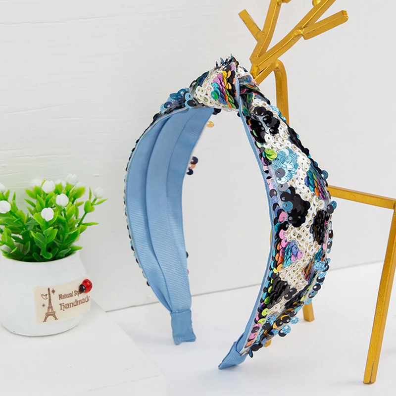 Обруч для волос Женский широкий с пайетками в этническом стиле ручной работы