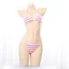 Women's blue and white stripe Lace Up Bikini anime Cosplay sexy clothing Kawaii swimsuit underwear set 2