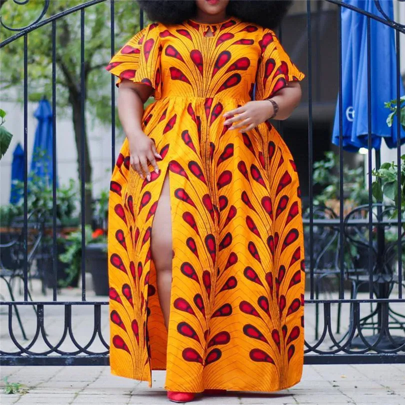 Summer Party Boho African Ethnic Style Plus Size Women Long Dresses 2019 Casual Sexy Print Split High Waist Female Maxi Dress |