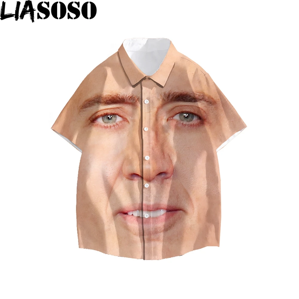 

LIASOSO Nicholas Cage 3D Print Men Women Shirt Summer Beach Loose Buttons Top Oversized Comfortable Cardigan Casual Sports Wind