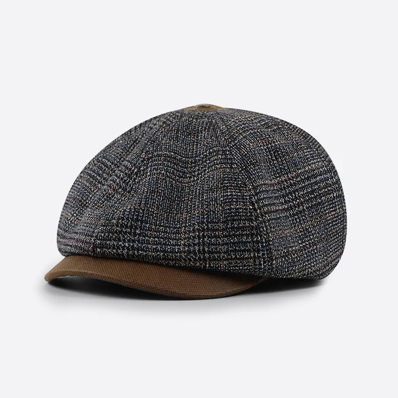 New Hat Autumn and Winter Men's British Style Octagonal Hat Retro Stitching Contrast Color Newsboy Hat Berets Outdoor Warm Hat