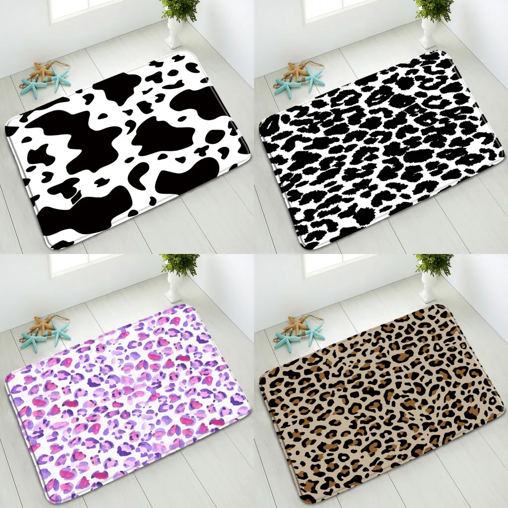

Leopard Print Non-Slip Bath Mat Bedroom Kitchen Living Room Doormat Absorbent Floor Mat Flannel Washable Home Sarpet Foot Pads