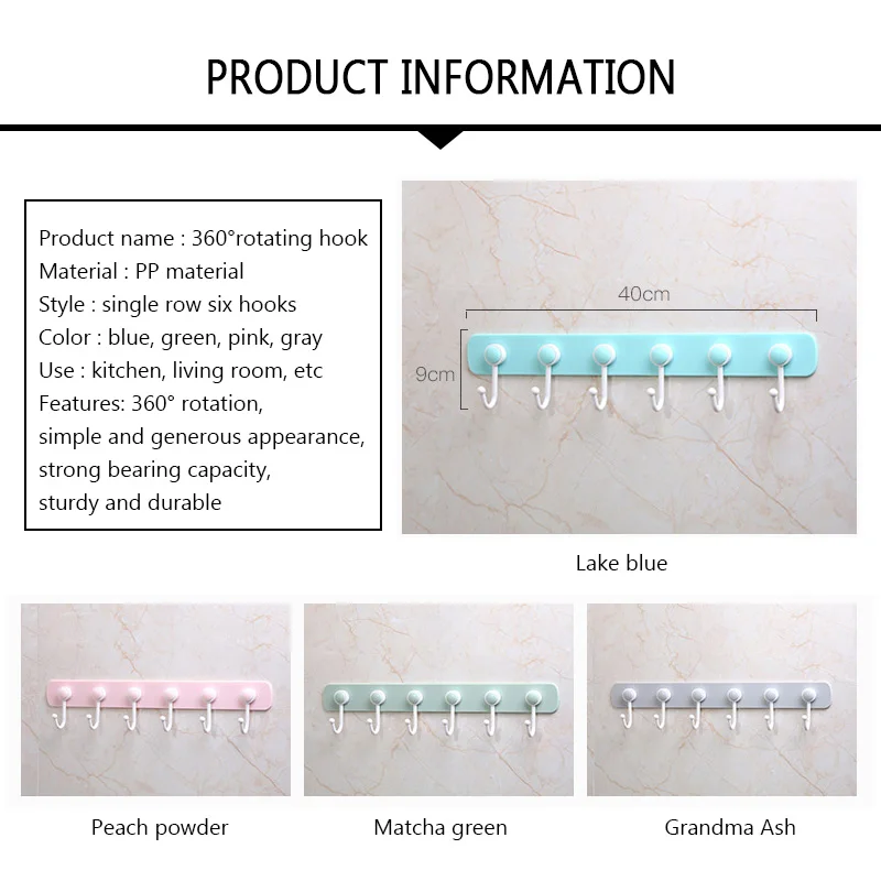 

6 Hooks Wall Door Holder Hanger Multifunction Kitchen Storage Hook Holder Rack For Spoon Scoop Bathroom Kitchen Organizer