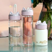 mini womens glass insulated water cup lovely cat ear school water bottle korean portable rope pocket language creative gift pot