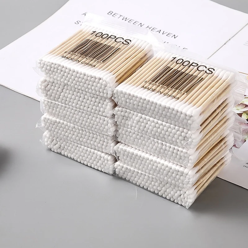 100/2000 шт двуглавый ватный тампон бамбуковый одноразовый для чистки носа