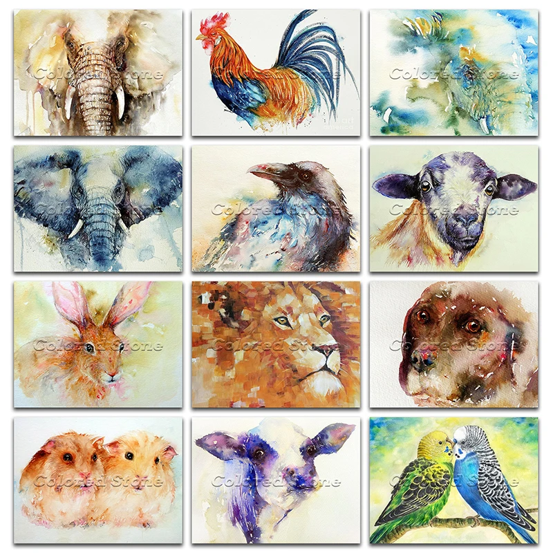 Алмазная вышивка с полными квадратами крестиком слон курица птица овечка кролик