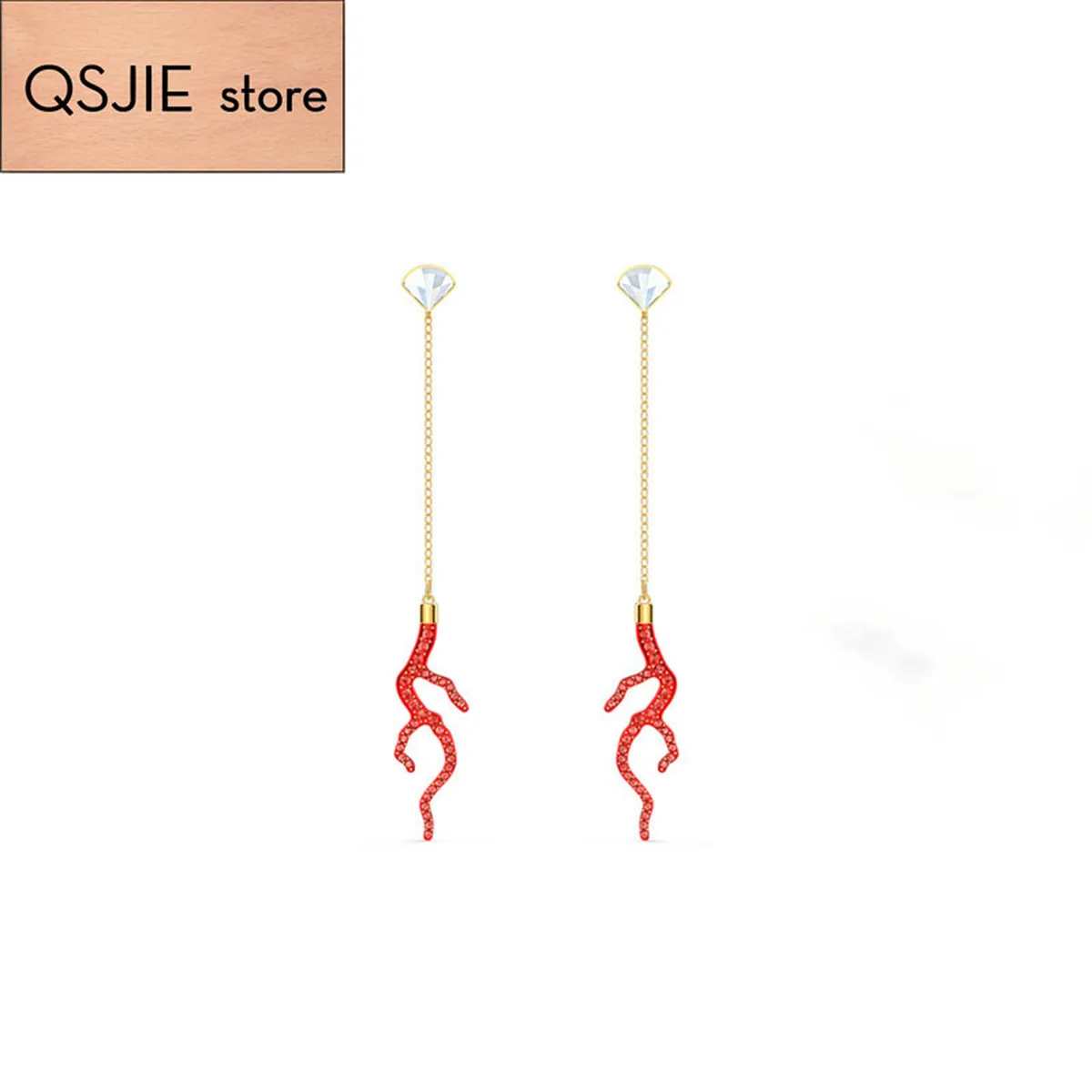 

QSJIE High quality swa1: 1 2020 new personality charming Ocean series red coral earrings earrings for girls fashion jewelry