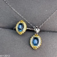 kjjeaxcmy fine jewelry natural blue topaz 925 sterling silver trendy girl new pendant necklace ring set support test with box