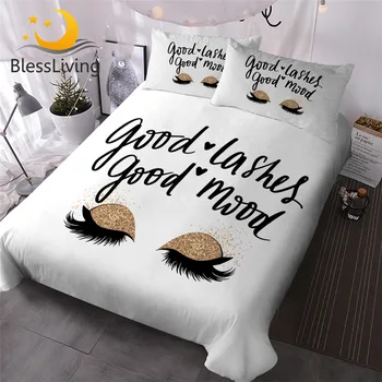 BlessLiving Eyelash Bedding Set Glitter Eyeshadow Quilt Cover Set 3 Piece Fashion Makeup Duvet Cover for Girls Dropship Queen 1