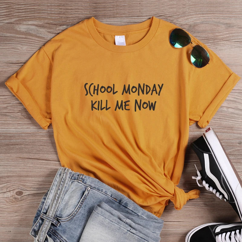 ONSEME School Monday Kill Me Now футболка с надписью женские Забавные футболки Женские Летние