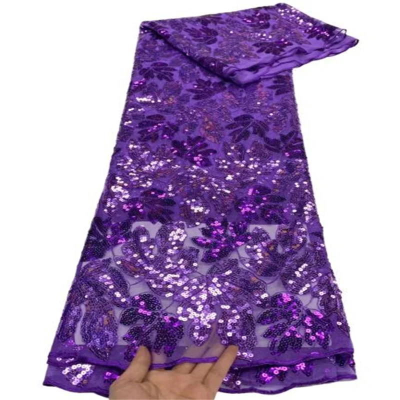 

Фиолетовые африканские блестки Φ 2022 высококачественное кружево, нигерийские сетчатые кружевные ткани для женского пошива на вечеринку и с...