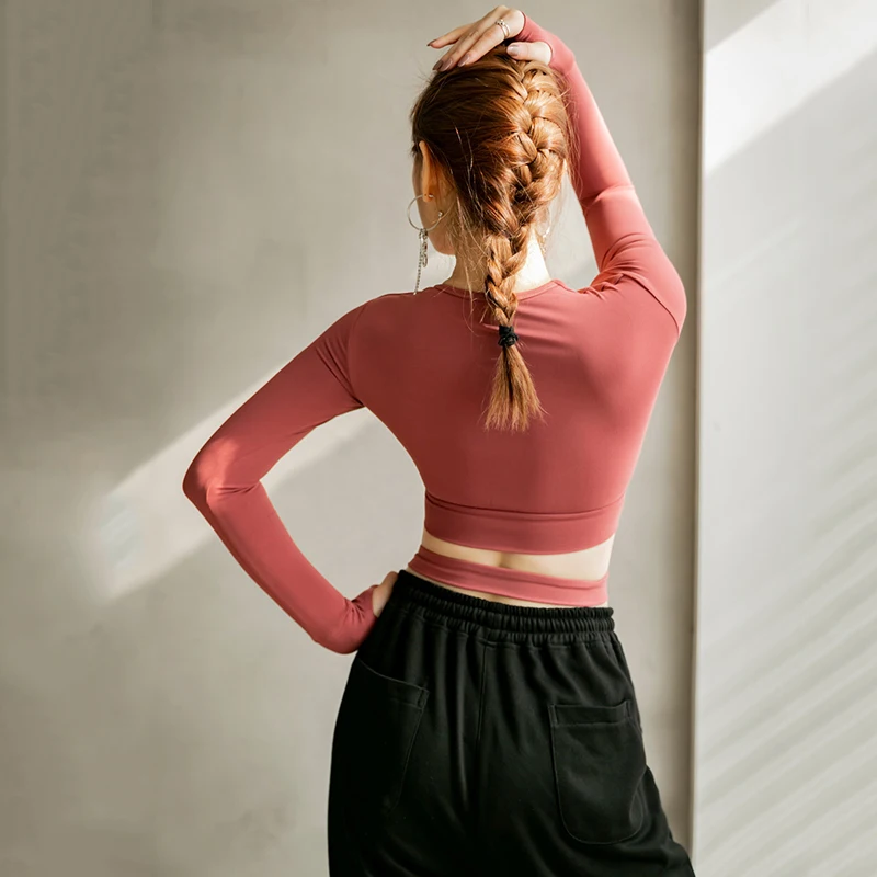 

Latin Dance Tops With Bra Cup Women Latin Dance Wear Sexy Samba Salsa Practice Clothing Modern Dancing Long Sleeves Tops BL5118