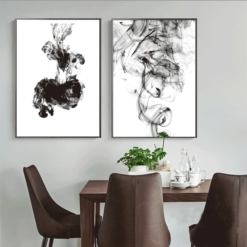 Современная Абстрактная Картина на холсте черно белые чернила настенная