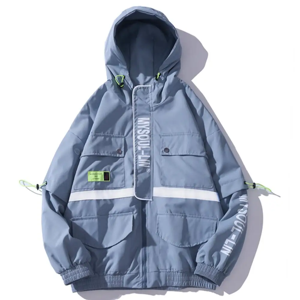 Куртка карго мужская с капюшоном и надписью лоскутный пиджак в стиле Харадзюку