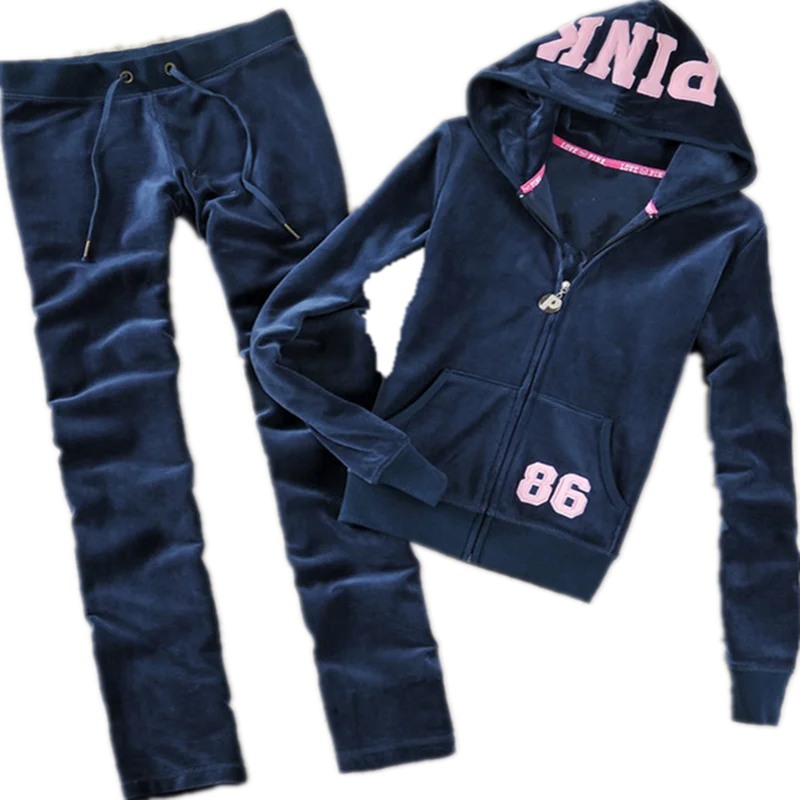 Весна/осень 2019 розовый Для женщин Марка бархата костюмы Велюровый костюм