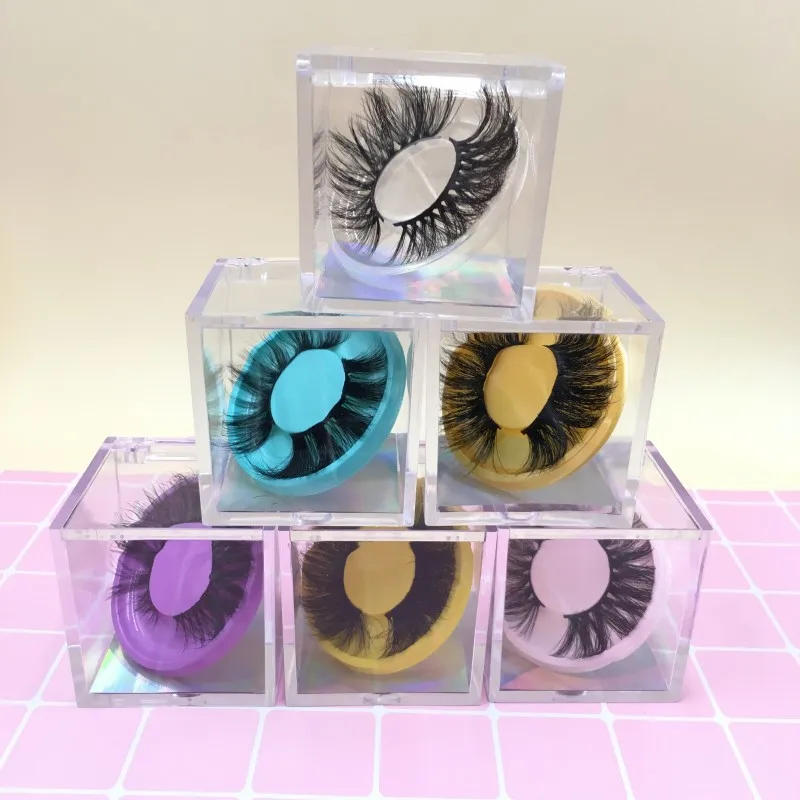New 25mm Lashes Styles with Cube Clear Box 6 Colors Tray Mixed 3D Mink Eyelashes