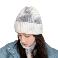 2021 tie dyed two color melon fur lovers hat fashion gradient knitted hat personality cold proof warm ear protection two piece s