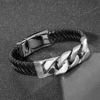 haoyi mens braided leather bracelet metal chain accessories skull punk stainless steel jewelry
