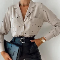 pockets polka dot printed casual women blouse ladies long sleeve turn down collar office work fashion 2021 autumn tops