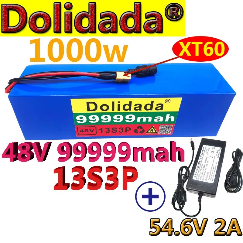 

48V 99999mAh 1000w 13S3P XT60 48V Lithium ion Battery Pack 99999mah For 54.6v E-bike Electric bicycle Scooter with BMS+charger