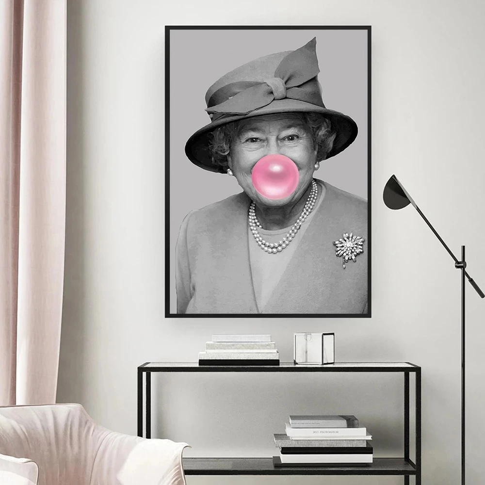 Nordic Artwork Bubblegum Queen Wall Art Posters Elizabeth II Modern Prints Canvas Painting Pictures for Living Room Home Decor | Дом и сад