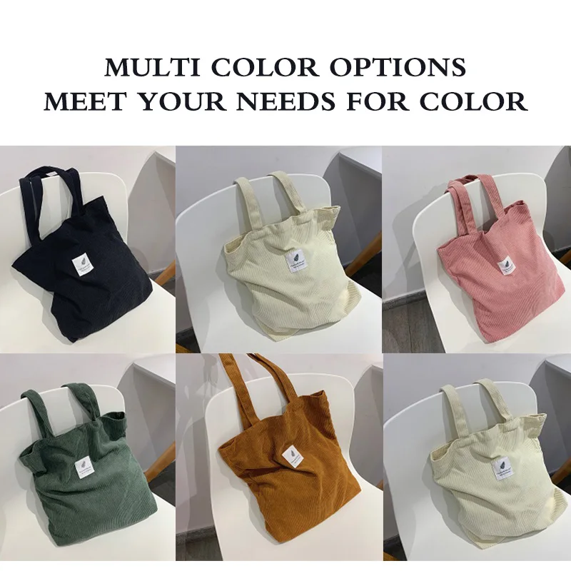 

Canvas Corduroy Shoulder Shopping Bags for Women Shopper Daily Handbag Female Environmental Storage Reusable Foldable Totes Bags