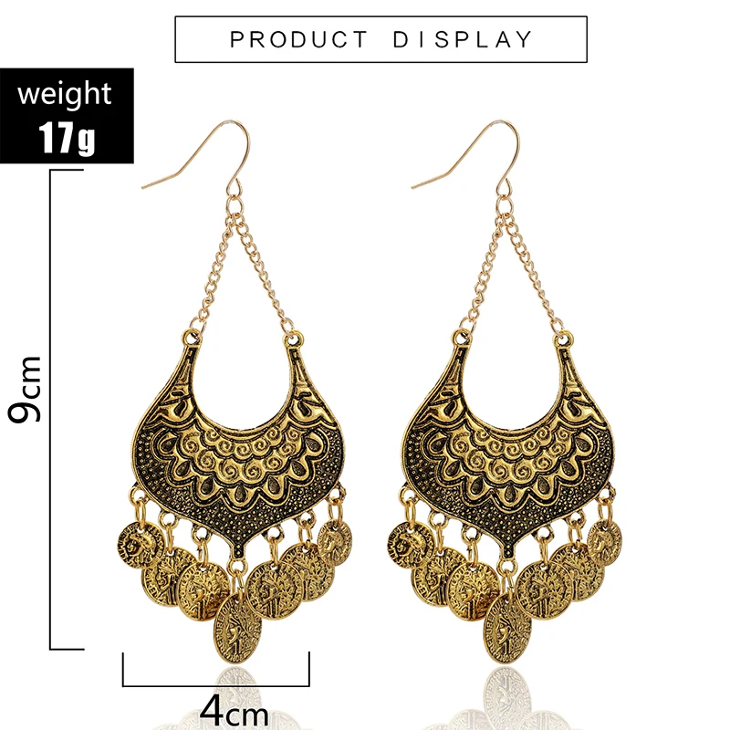 Tocona New Fashion Vintage Style Carving Drop Earrings Hollow Round Pendant For Women Ladies Party Jewelry Accessories C12207 | Украшения и