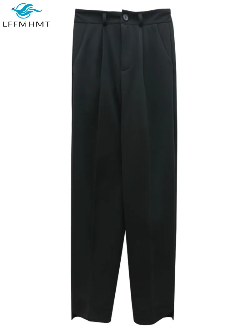 

Women Spring Fall New Fashion Empire Waist Suit Pant Office Lady Solid Color Slim Fit Casual Wild Ankle Length Straight Trousers