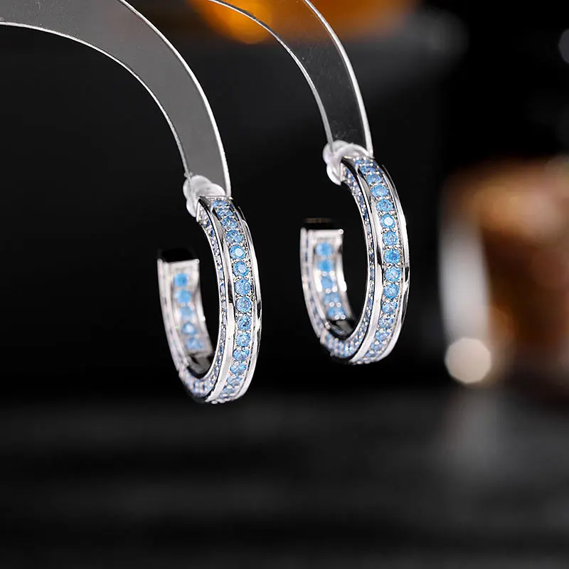 

S925 Silver Needle Korean Net Red Temperament Fashion Light Luxury High-end Sense of Zircon Ring Stud Earrings C Ring Earrings