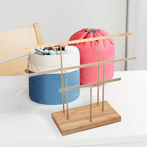 

2Pcs Log Earrings Ring Necklace Bracelet Display Storage Rack Hanging Jewelry Organizer Holder Beech Gold + Walnut Gold
