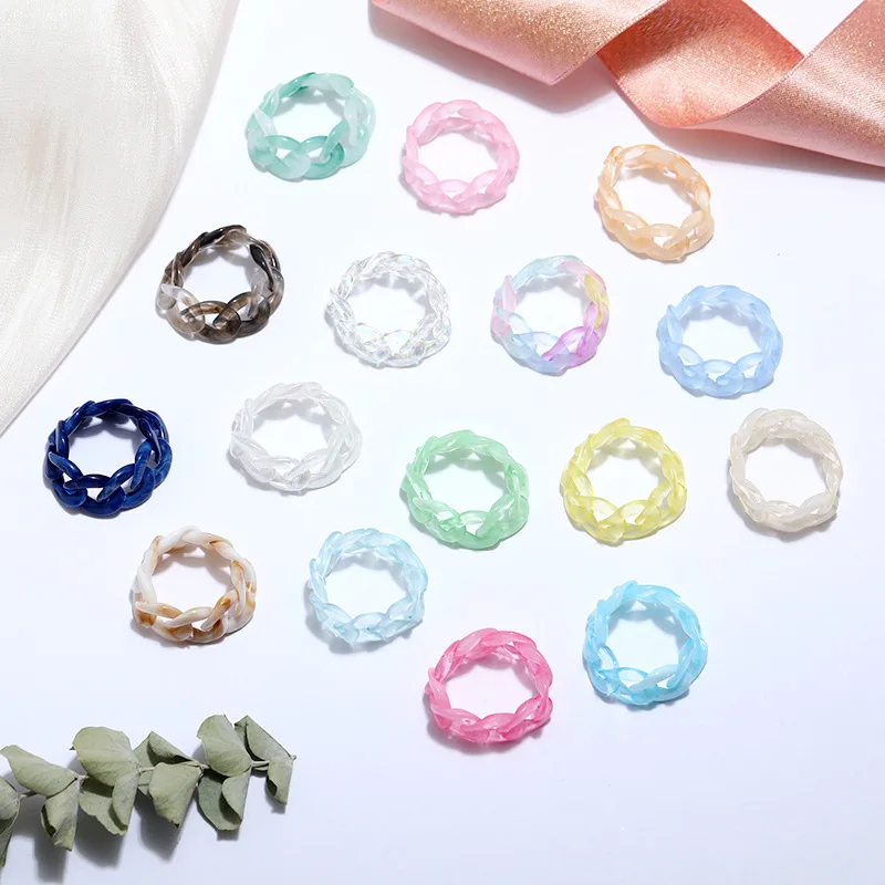 

Korean Fashion Jelly Color Chain Ring Niche Design Simple Personality Geometric Acrylic Resin Rings Wholesale Jewelry for Girls