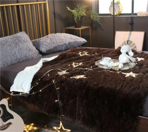 Длинное плюшевое ультрамягкое теплое одеяло серого и бежевого цвета 40 дюймов