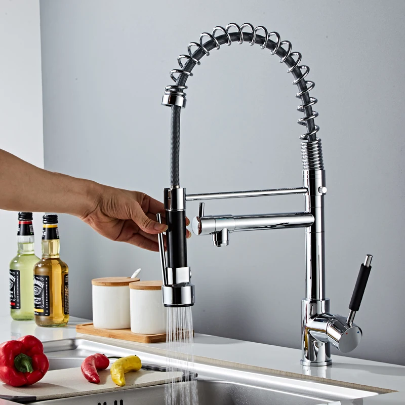 Хромированный пружинный вытяжной смеситель для кухонной раковины Смеситель
