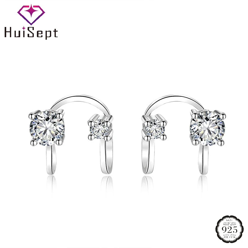 

HuiSept Fashion Earrings 925 Silver Jewelry with Zircon Gemstones Clip Earring for Women Wedding Engagement Party Accessories