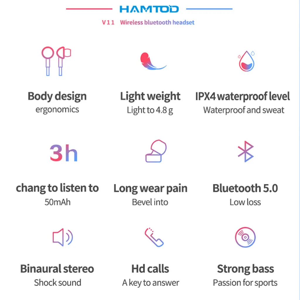 40 # HAMTO V11 Беспроводные Bluetooth 5 0 наушники Hi-Fi стереонаушники с микрофоном |