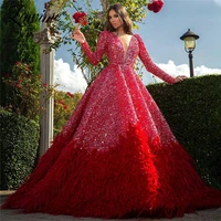 feathers red formal evening dresses 2020 red carpet dress robe de soiree dubai arabic party gowns african prom dresses long