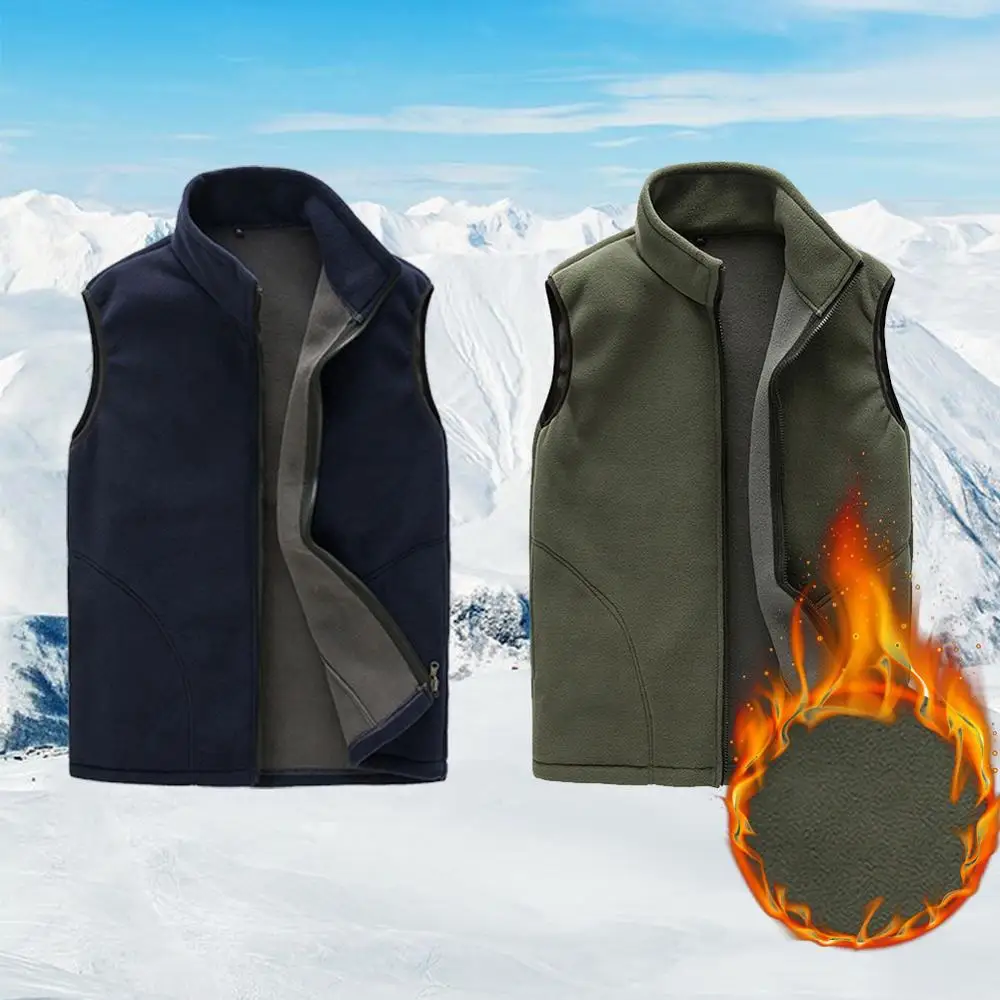

Outdoor Vest Winter Clothing Christmas Full-Zip Fleece Vest Warm Stand Collar Spring Soft Solid Color Vest with Pockets 2020