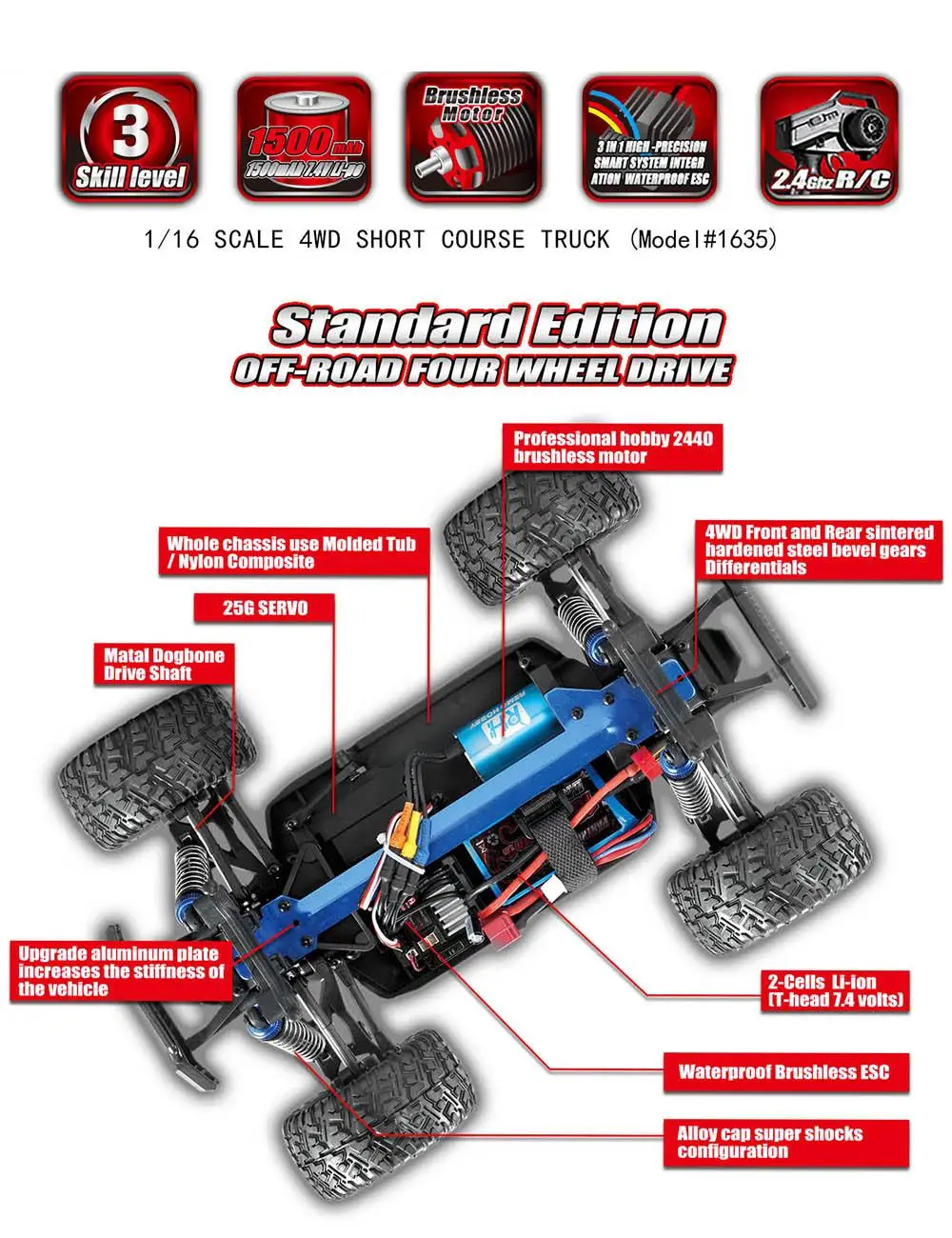 REMO 1635 1625 1655 1/16 2.4G 4WD Waterproof 50km/h Brushless Vehicle Model Off Road Monster RC Car For Kids Children Gift