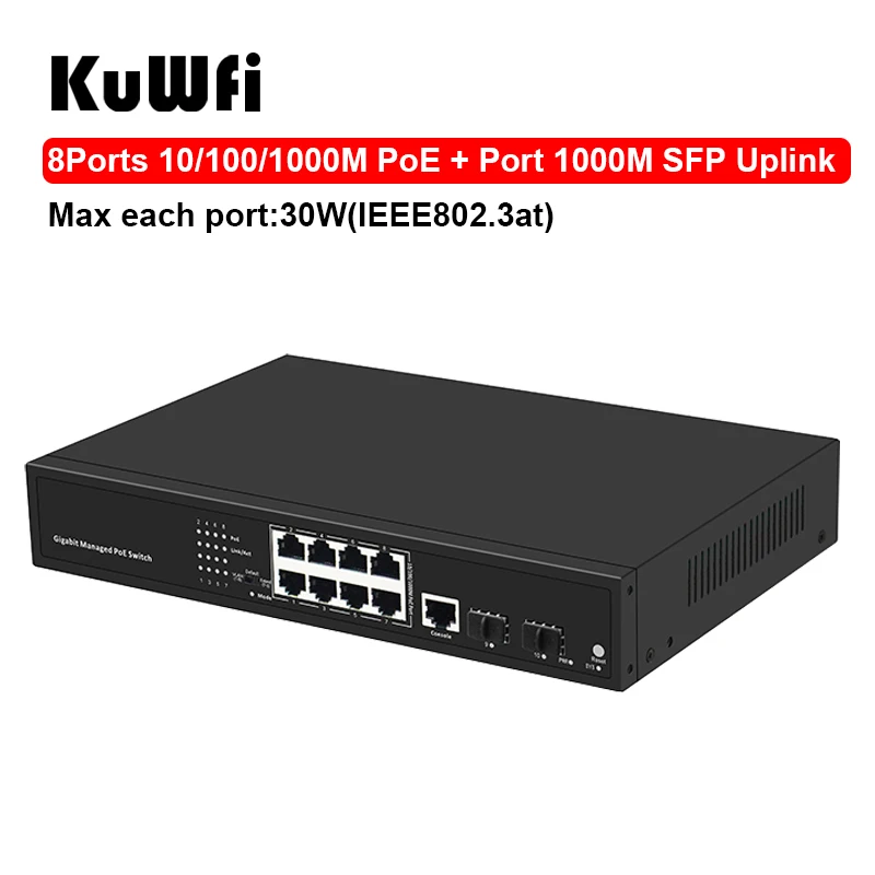KuWFi гигабитный POE коммутатор 4/8/16/24 порты 10/100/1000 Мбит/с IEEE802.3AF/AT Стандартный RJ45