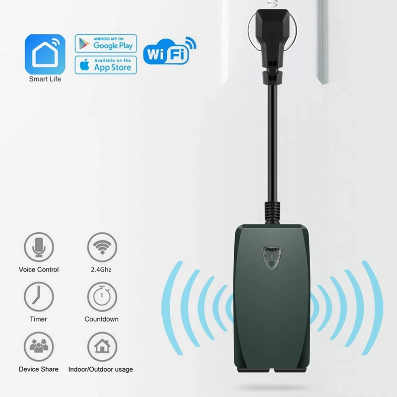 Водонепроницаемая уличная смарт-розетка с Wi-Fi 2 розетки беспроводной пульт