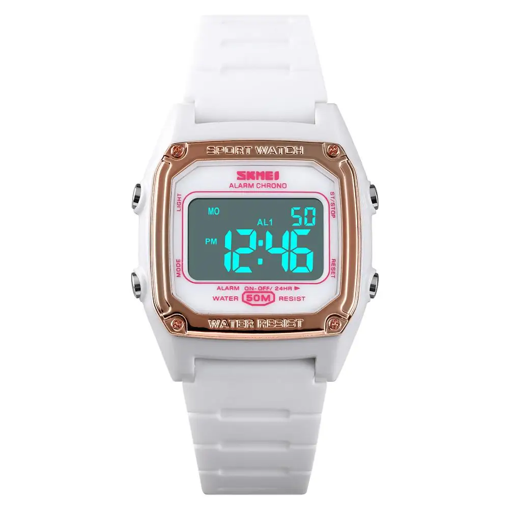 SKMEI спортивные светодиодные цифровые женские часы модные цветные мягкий