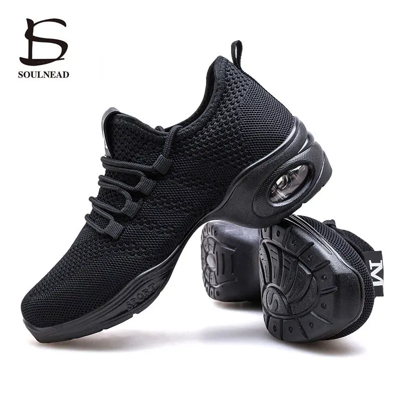 Black White Jazz Dance Shoes Women Sneakers Flying Woven Net Modern Dancing Shoes Woman Spring Summer Outdoor Ladies Sports Shoe