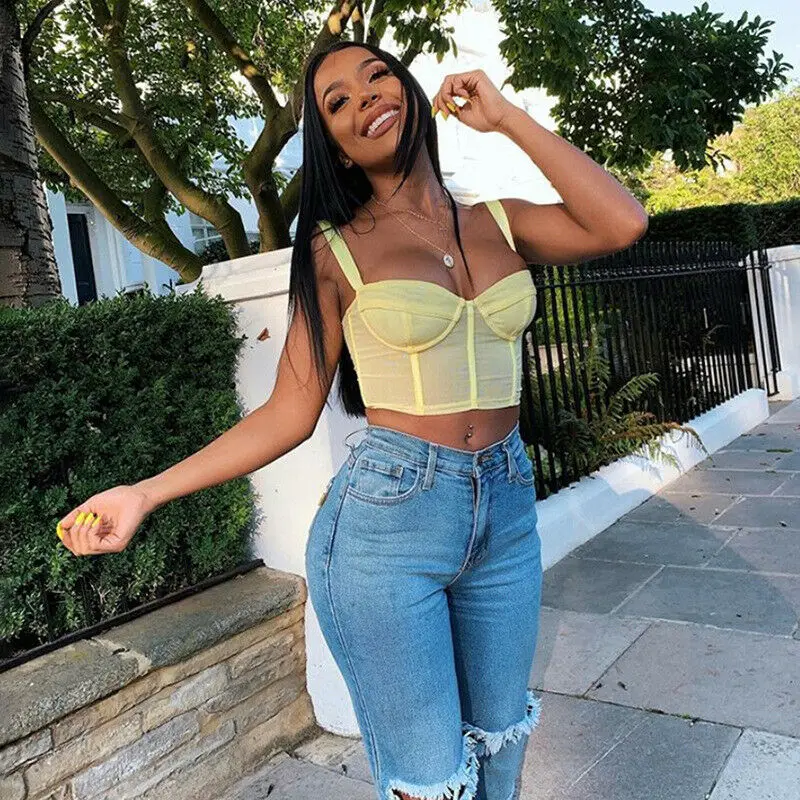 Кроп-Топ женский с открытой спиной пикантный бюстье майка короткая сетчатая без