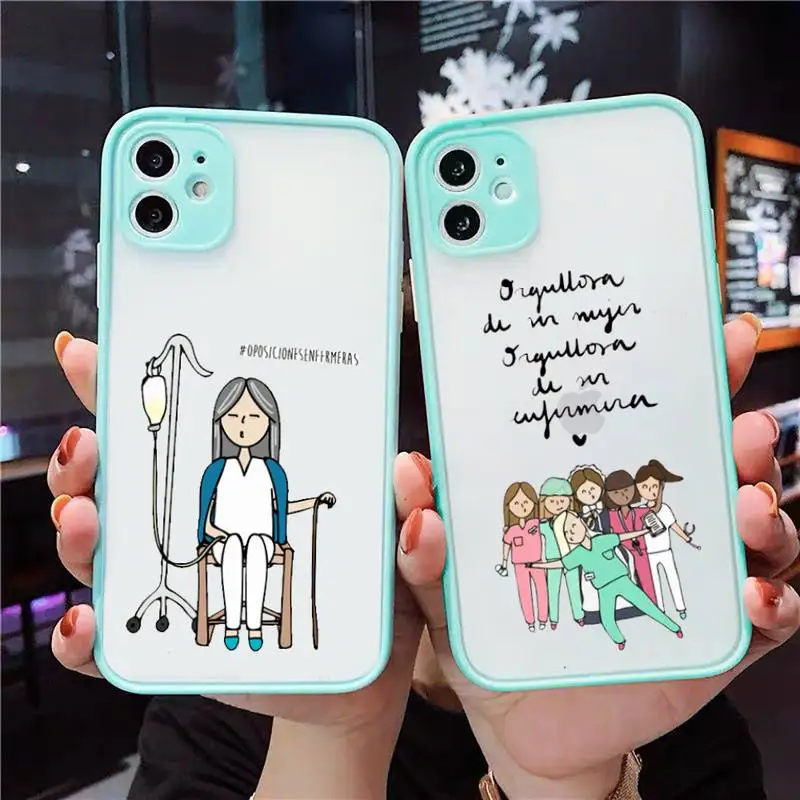

Doctor nurse medicine cartoon Phone Case For iPhone 12 11 Mini Pro XR XS Max 7 8 Plus X Matte transparent blue Back Cover