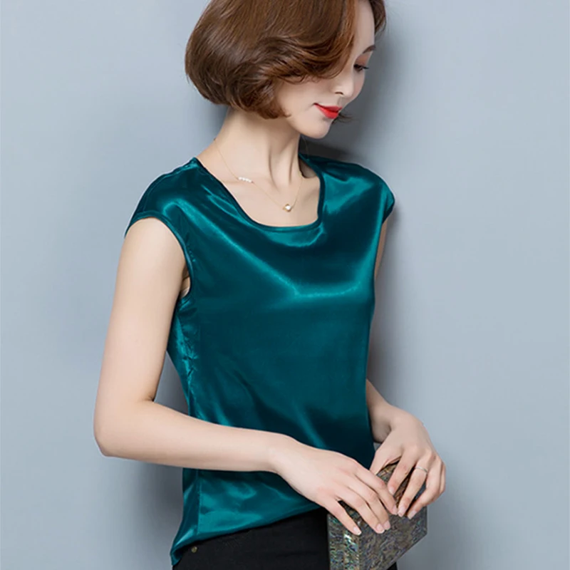 2020 Женская Повседневная шелковая блузка из органической кожи летняя свободная