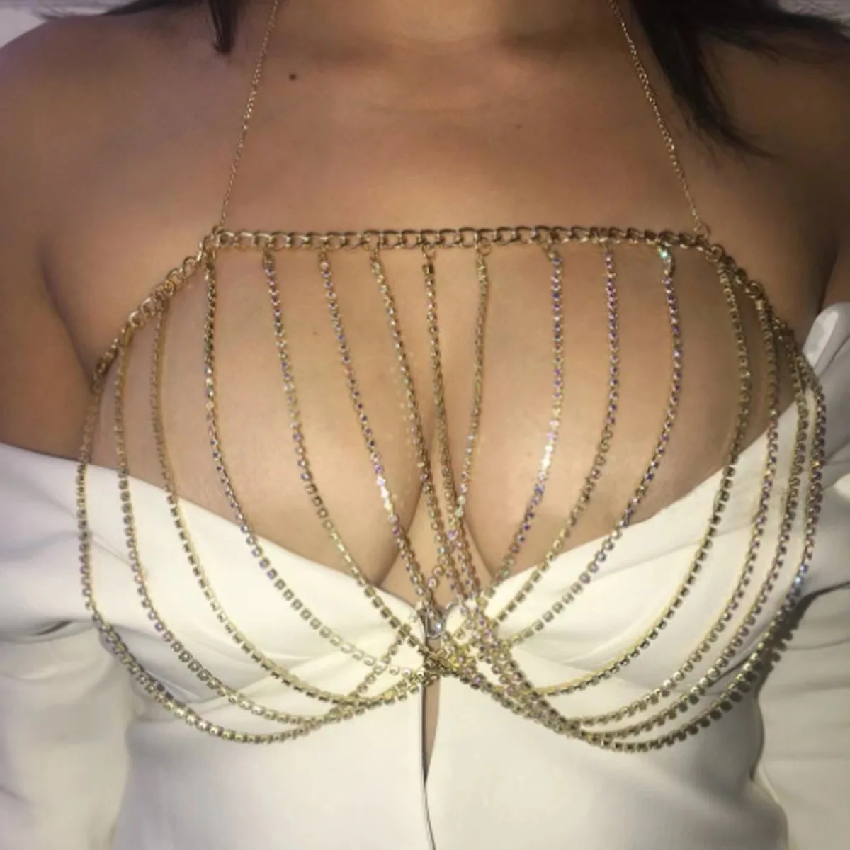 

Women's Body Chain Necklace Accessory Shine Sexy Swimsuit Bathing Sequined Cross Row Chain Belly Female Fashion Shoulder Jewelry